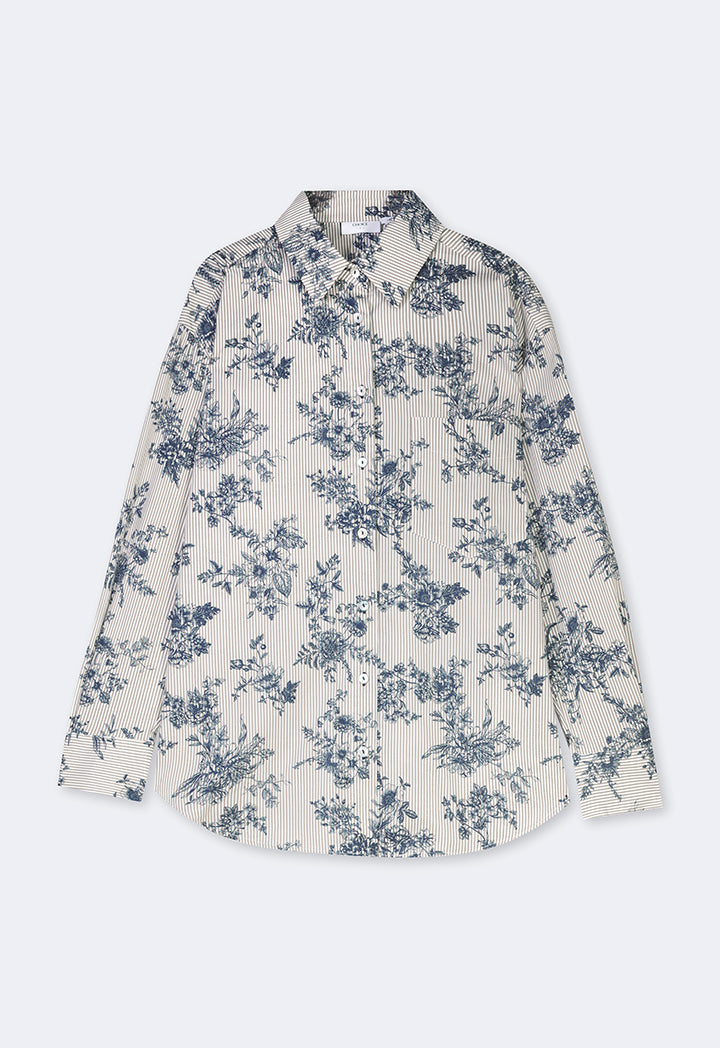 Choice Stripped Floral Print Shirt Multi Color