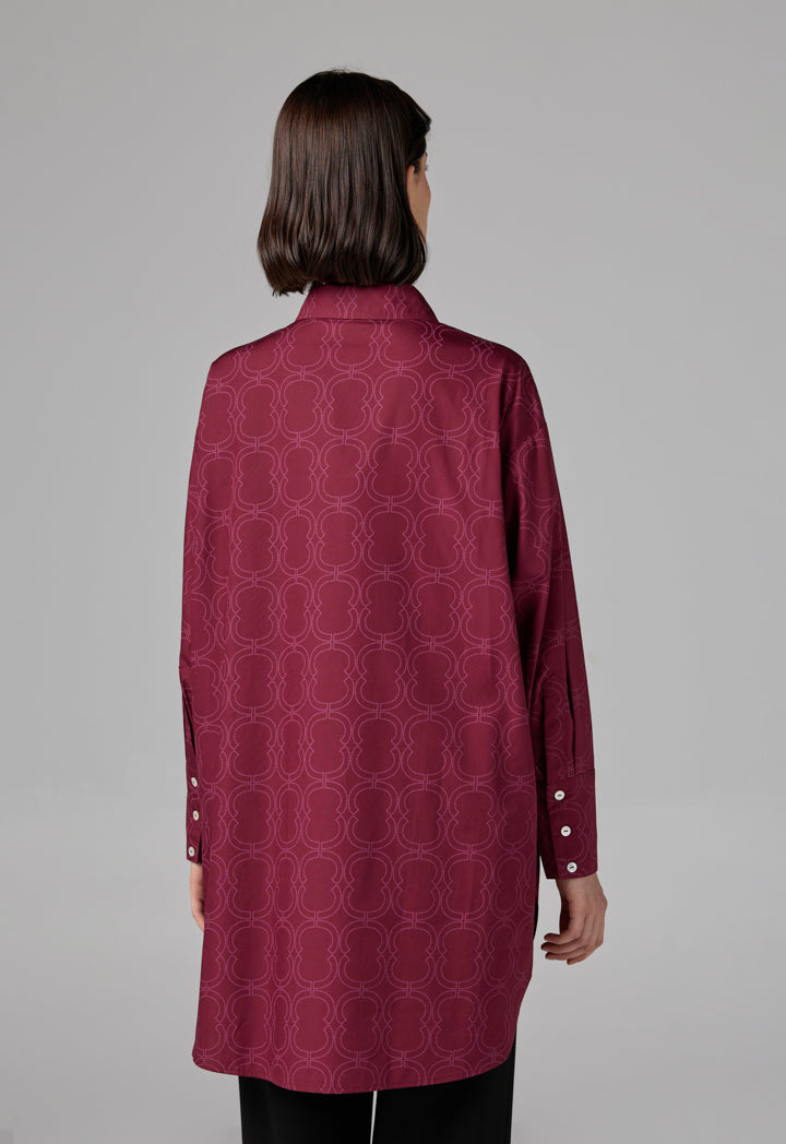 Choice Printed Monogram Long Sleeve Shirt  Burgundy