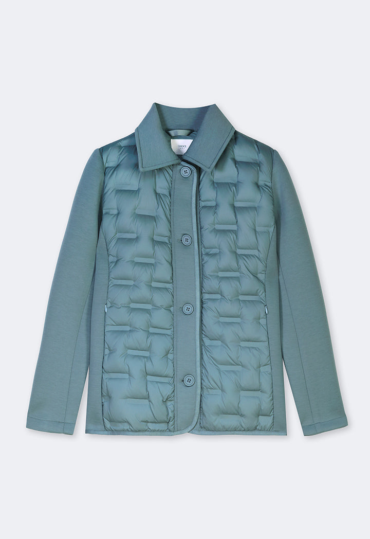 Choice Solid Long Sleeve Quilted Jacket Green