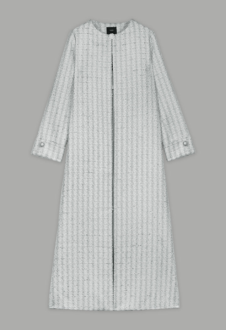 Choice Long Sleeve Tweed Lurex Coat Grey