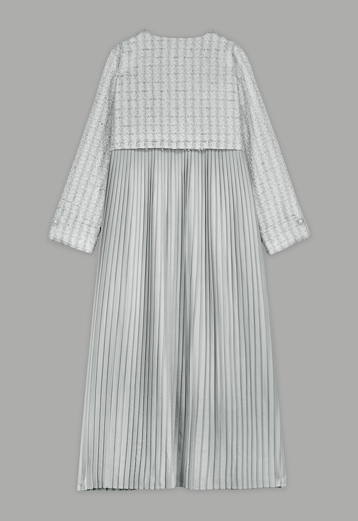 Choice Long Sleeve Tweed Lurex Coat Grey