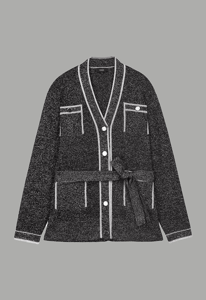 Choice Long Sleeves Knitted Belted Cardigan Black