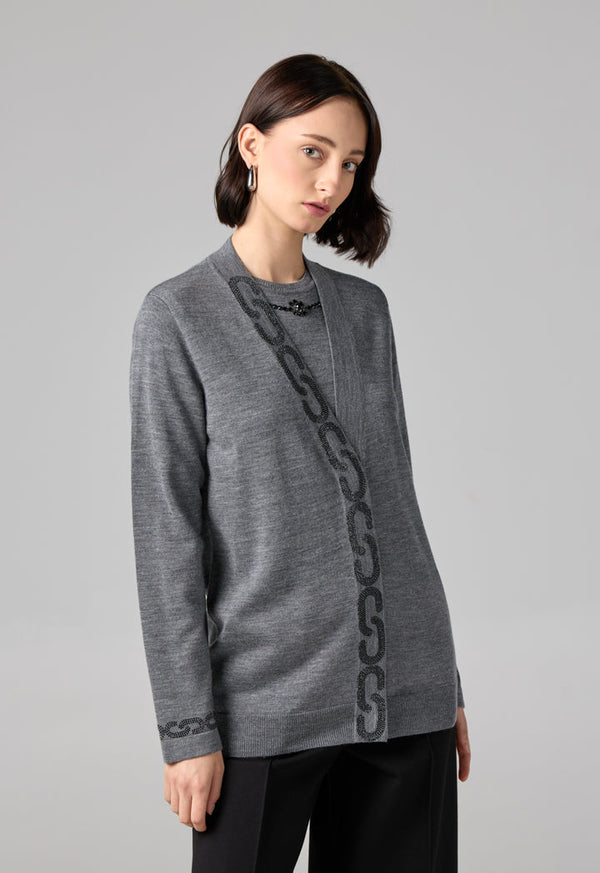Choice Crystal Embellished Knitted Cardigan Grey