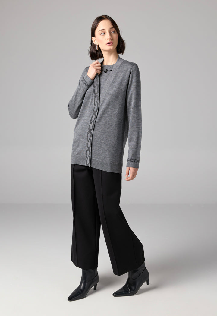 Choice Crystal Embellished Knitted Cardigan Grey