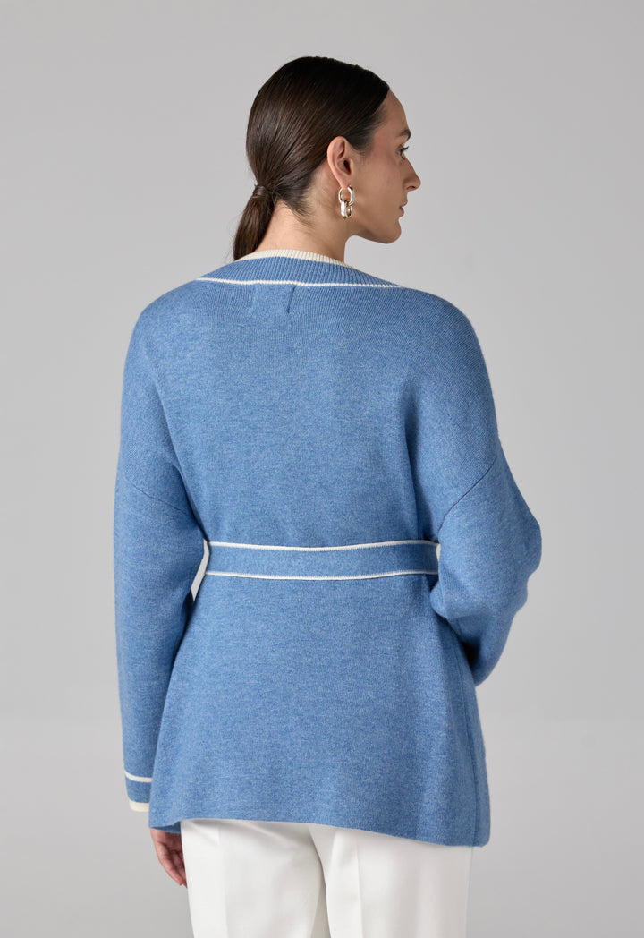 Choice Front Pockets Knitted Belted Cardigan Blue