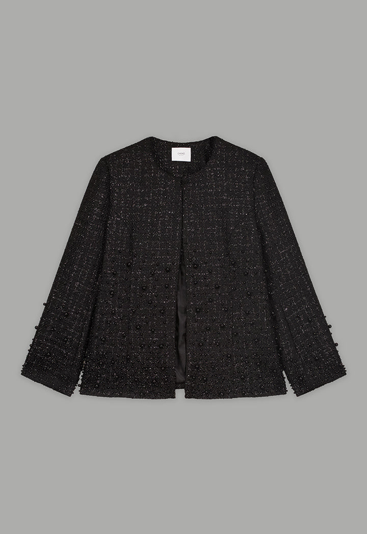 Choice Pearl Embellished Tweed Jacket Black