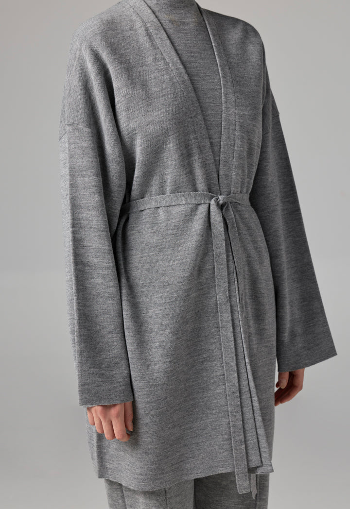 Choice Long Sleeves Knitted Belted Cardigan Grey