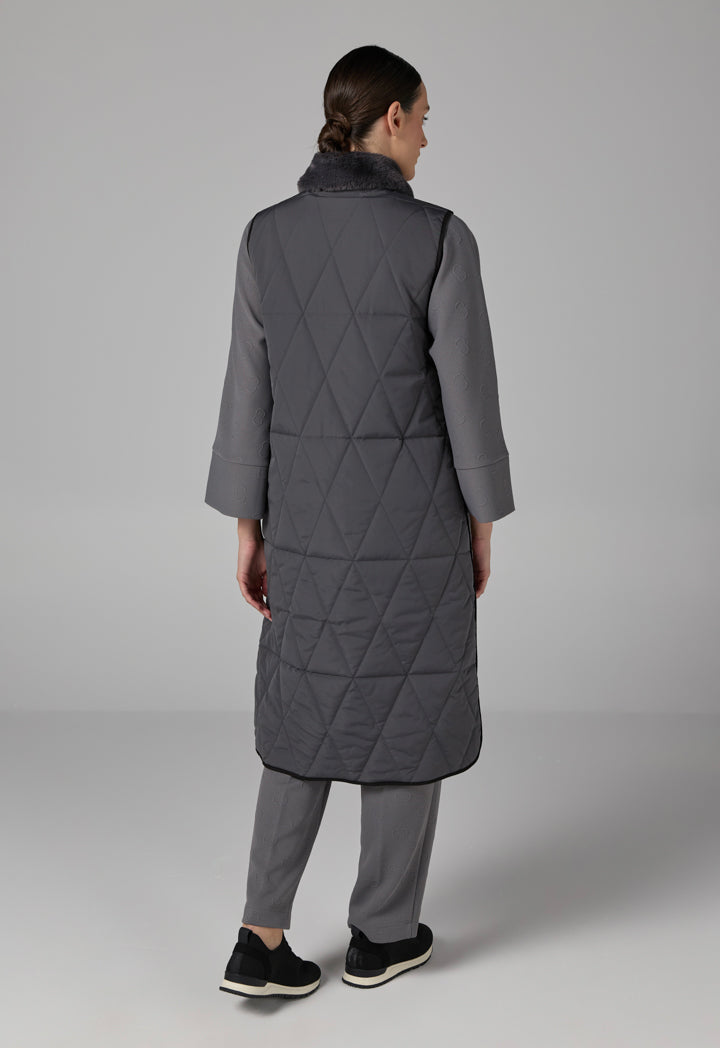 Choice Contrast Sleeveless Quilted Vest Grey