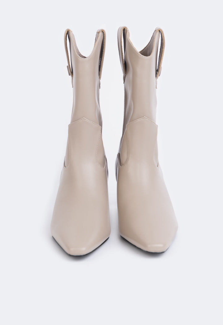 Choice Heeled Solid Boots Beige