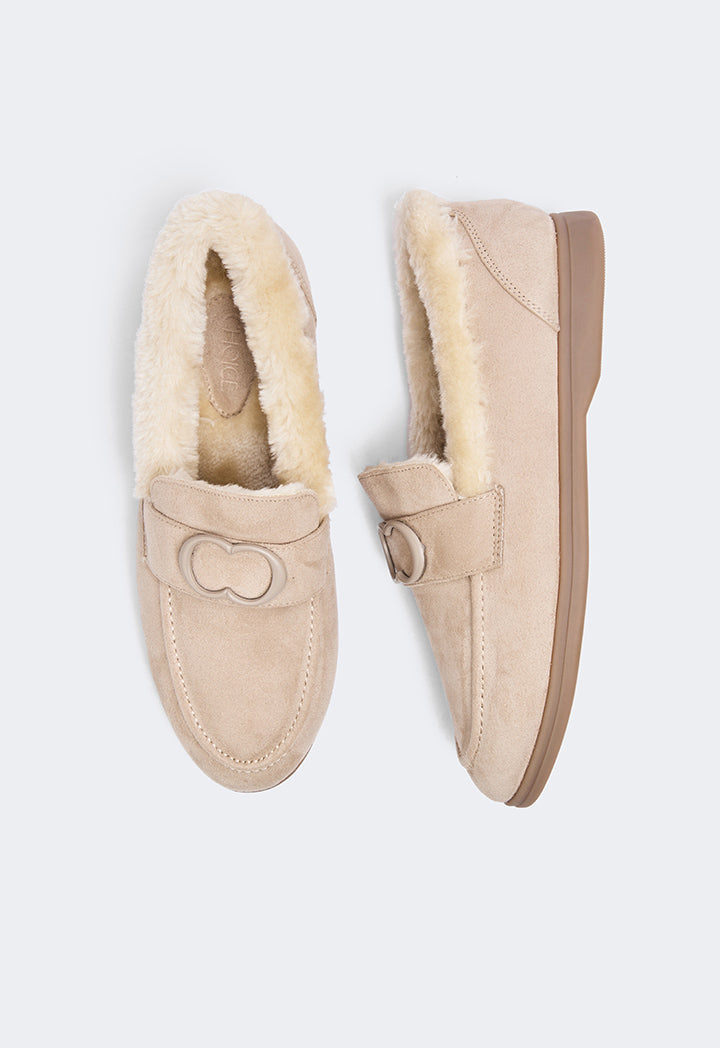 Choice Shearling Detailed Suede Loafers Beige