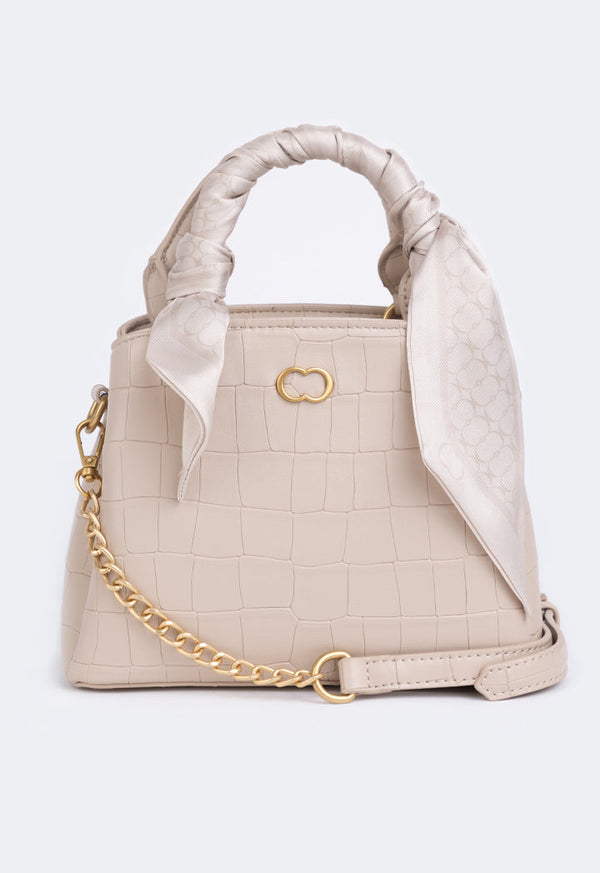 Choice Embossed Croc Handbag Beige