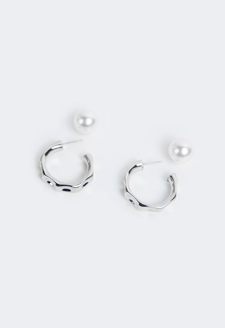 Choice Faux Pearls Hoop Earrings Silver