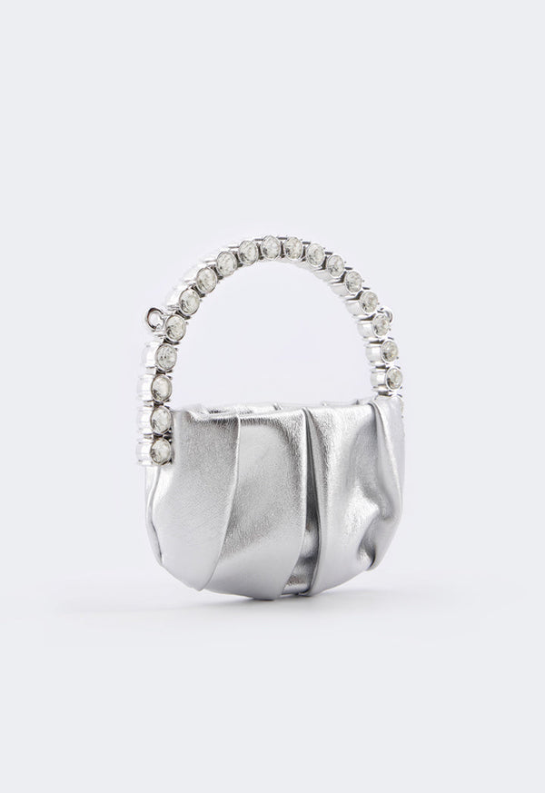 Choice Crystal Embellished Metallic Handbag Silver