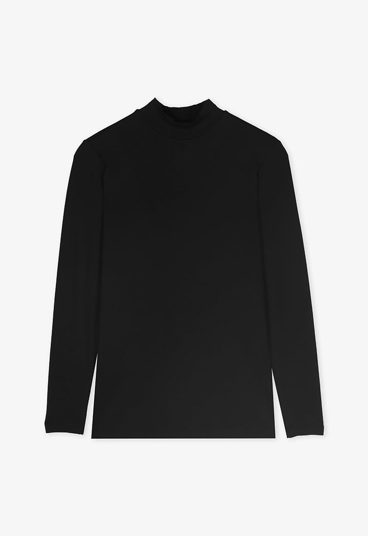 Choice High Neck Long Sleeve Basic Top Black