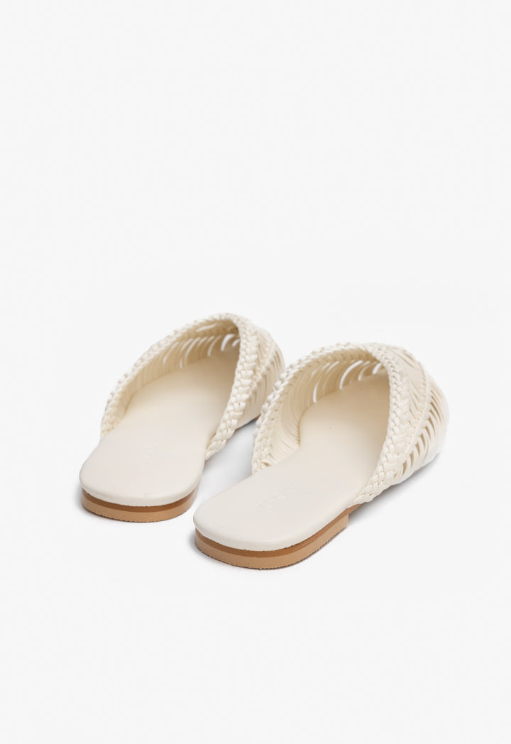 Choice Braided Woven Flat Mules Off White