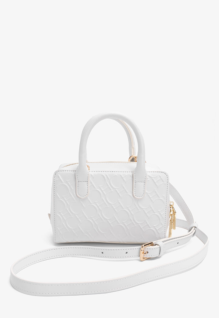 Choice Solid Textured Monogram Cross Body Bag White