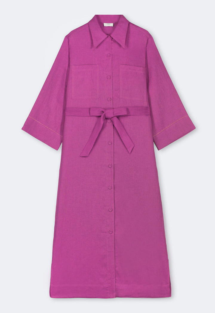 Choice Solid Linen Shirt Dress Purple