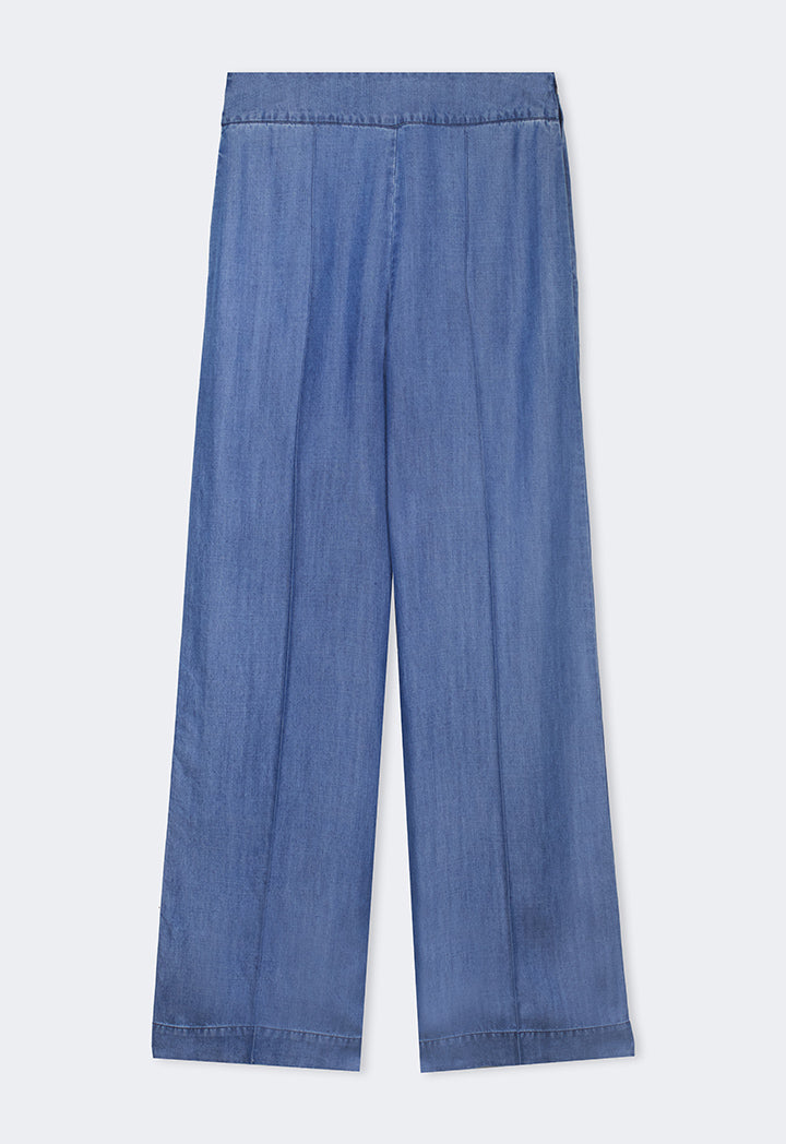 Choice Pin Tuck At Front Wide Leg Denim Trousers Navy