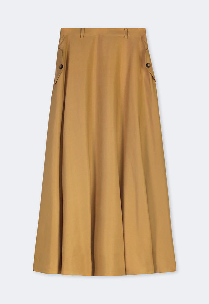 Choice Solid Flared Maxi Skirt Camel