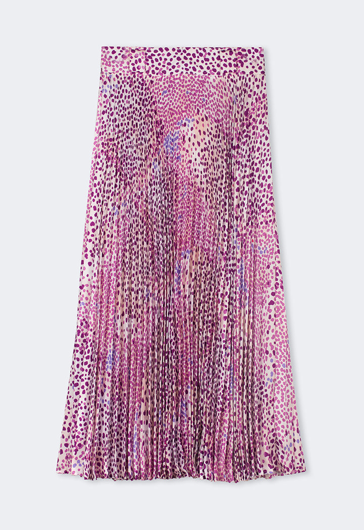 Choice Pleated Printed Flared Skirt Purple