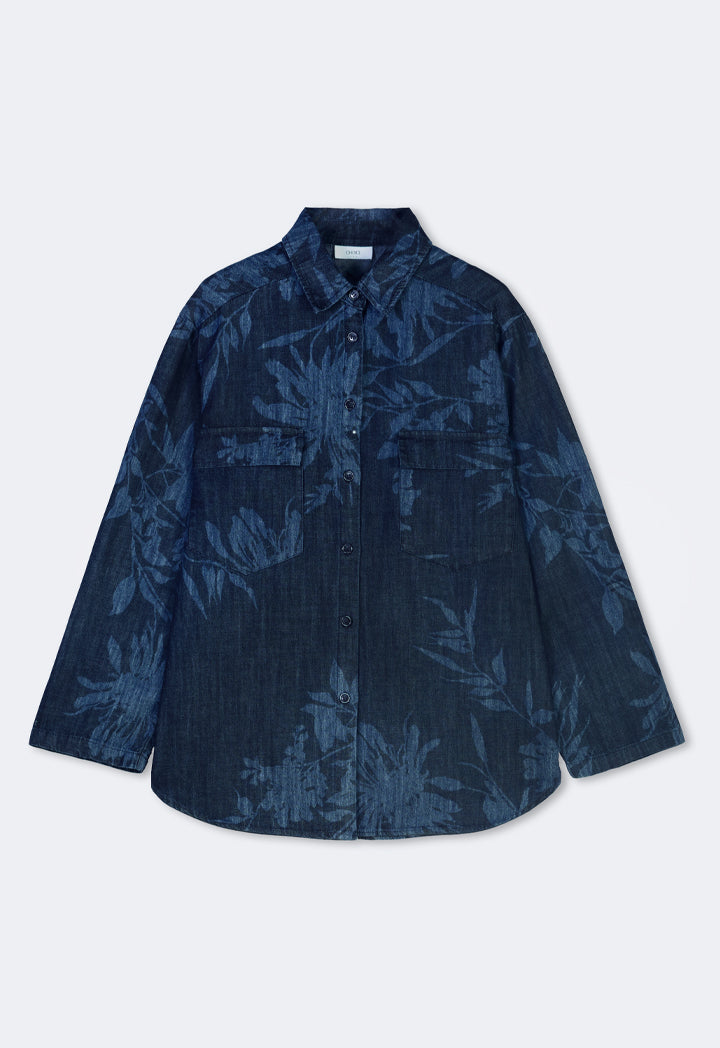 Choice Floral Print Denim Shirt Navy