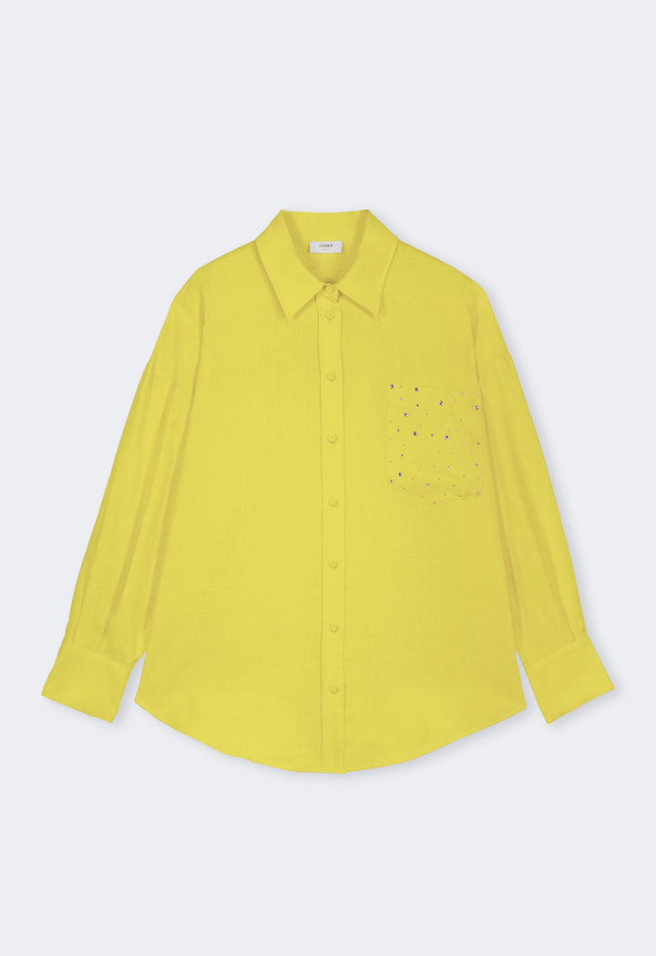 Choice Crystal Embellished Linen Shirt Lime