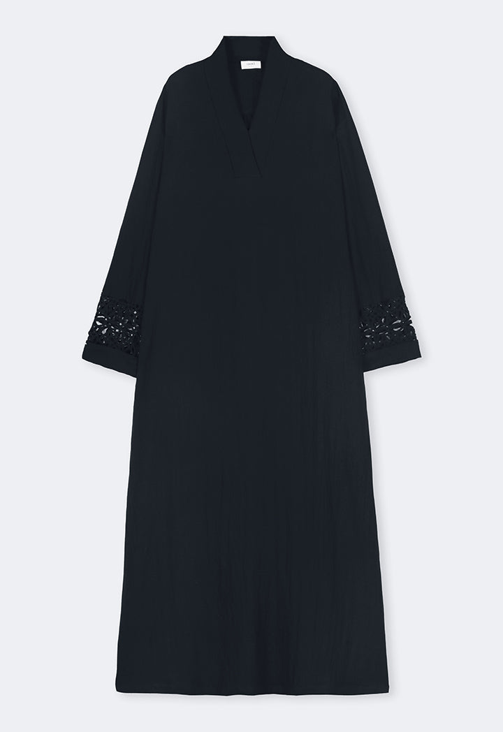 Choice Solid Long Sleeve Flared Dress Black