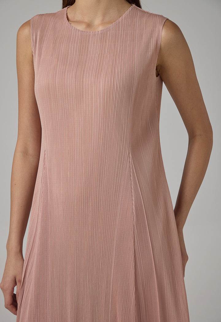 Choice Sleeveless Pleated Maxi Dress Pink