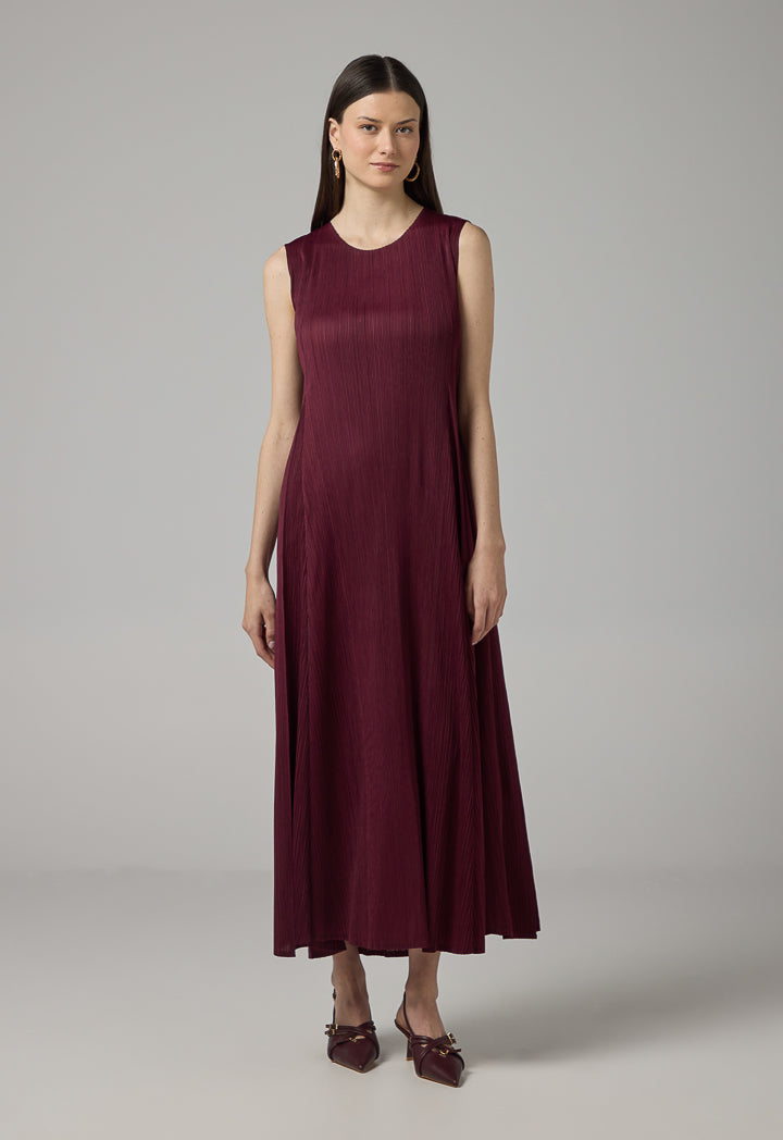 Choice Sleeveless Pleated Maxi Dress Burgundy