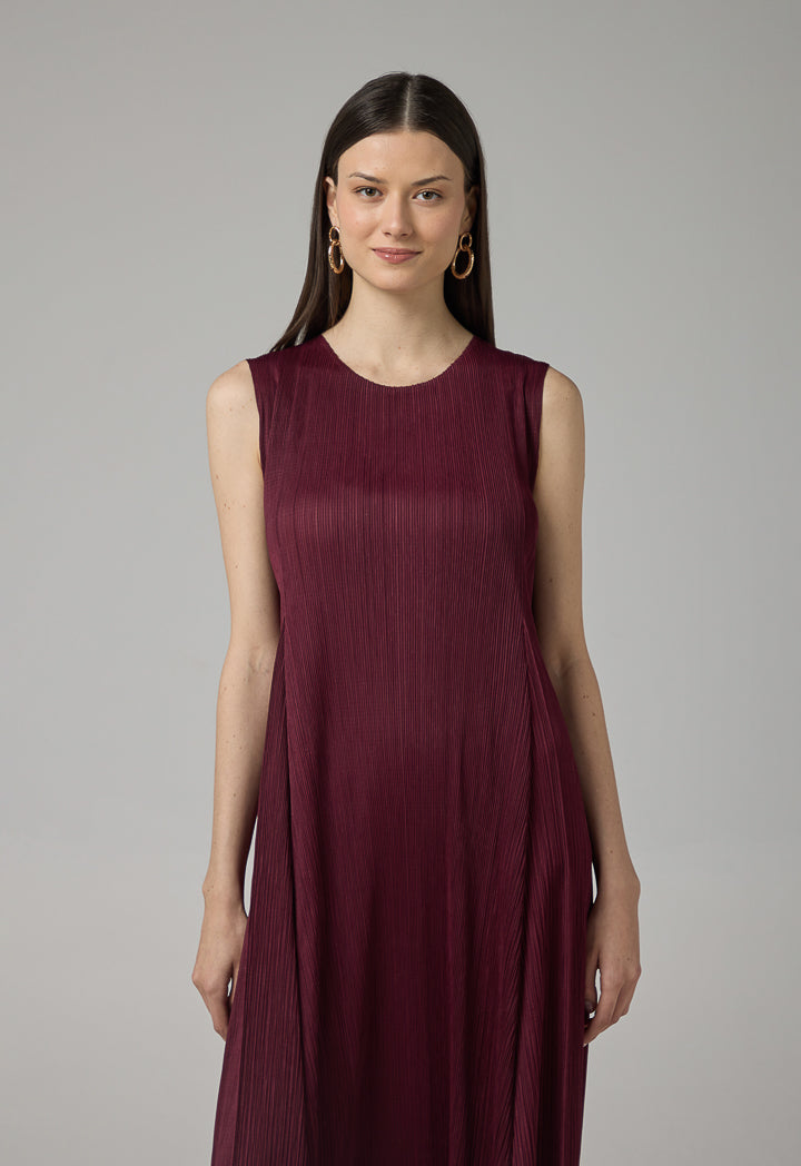 Choice Sleeveless Pleated Maxi Dress Burgundy