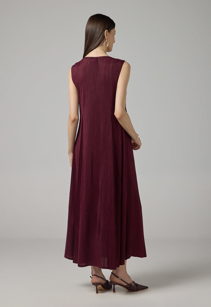 Choice Sleeveless Pleated Maxi Dress Burgundy