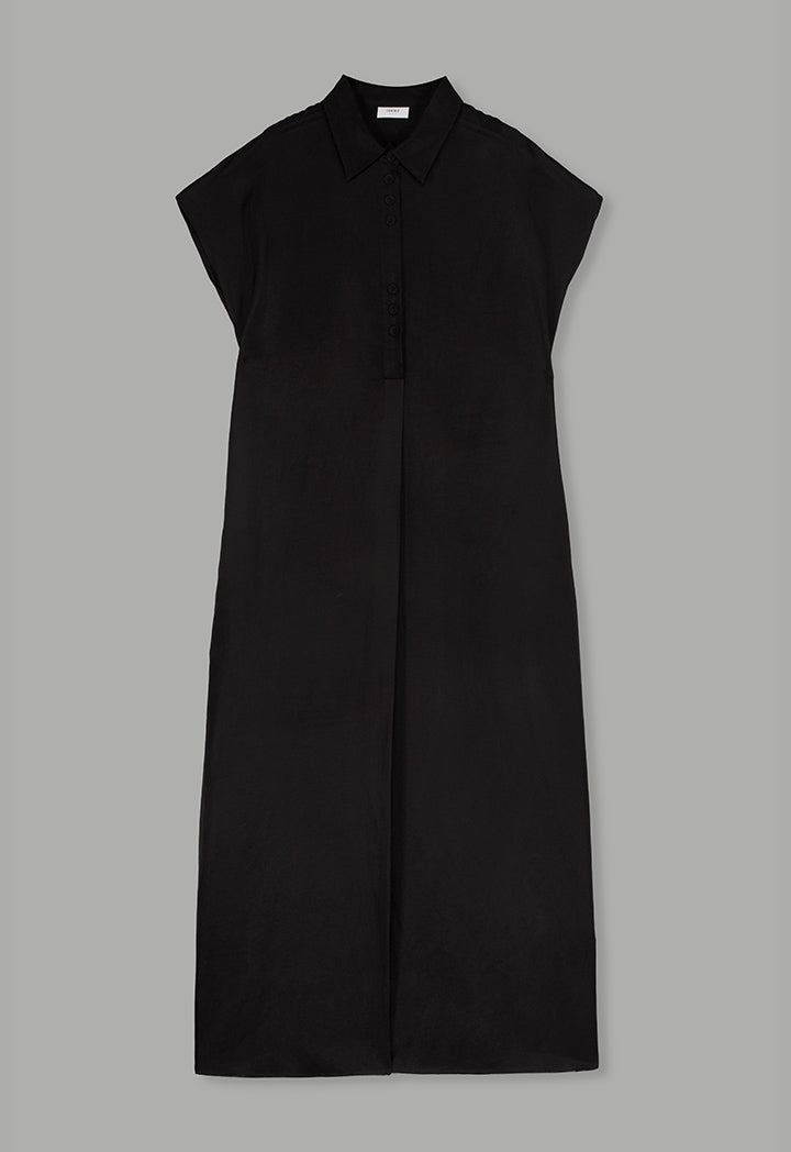 Choice Half Buttons Cap Sleeves Dress  Black