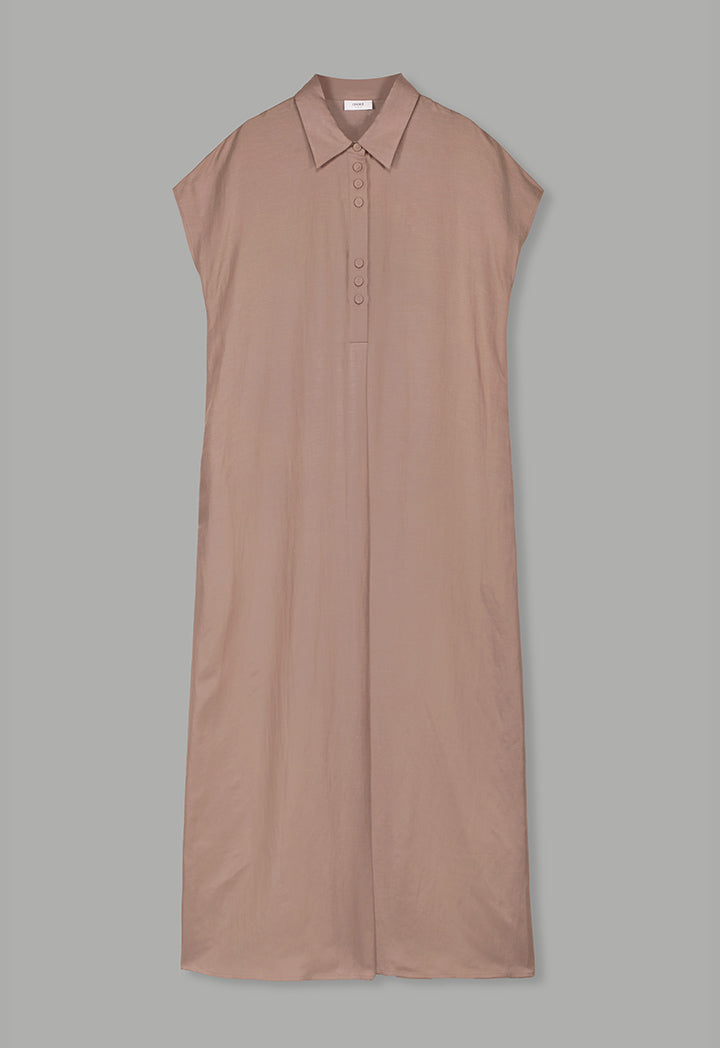 Choice Half Buttons Cap Sleeves Dress  Vison