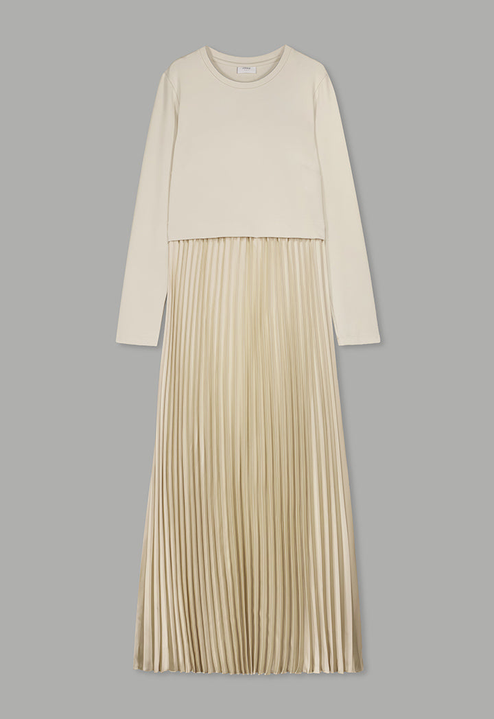 Choice Solid Pleated Maxi Dress Beige