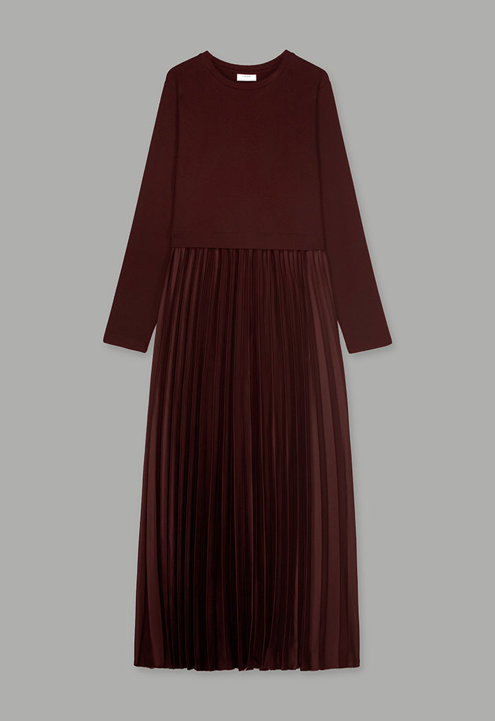 Choice Solid Pleated Maxi Dress Brown