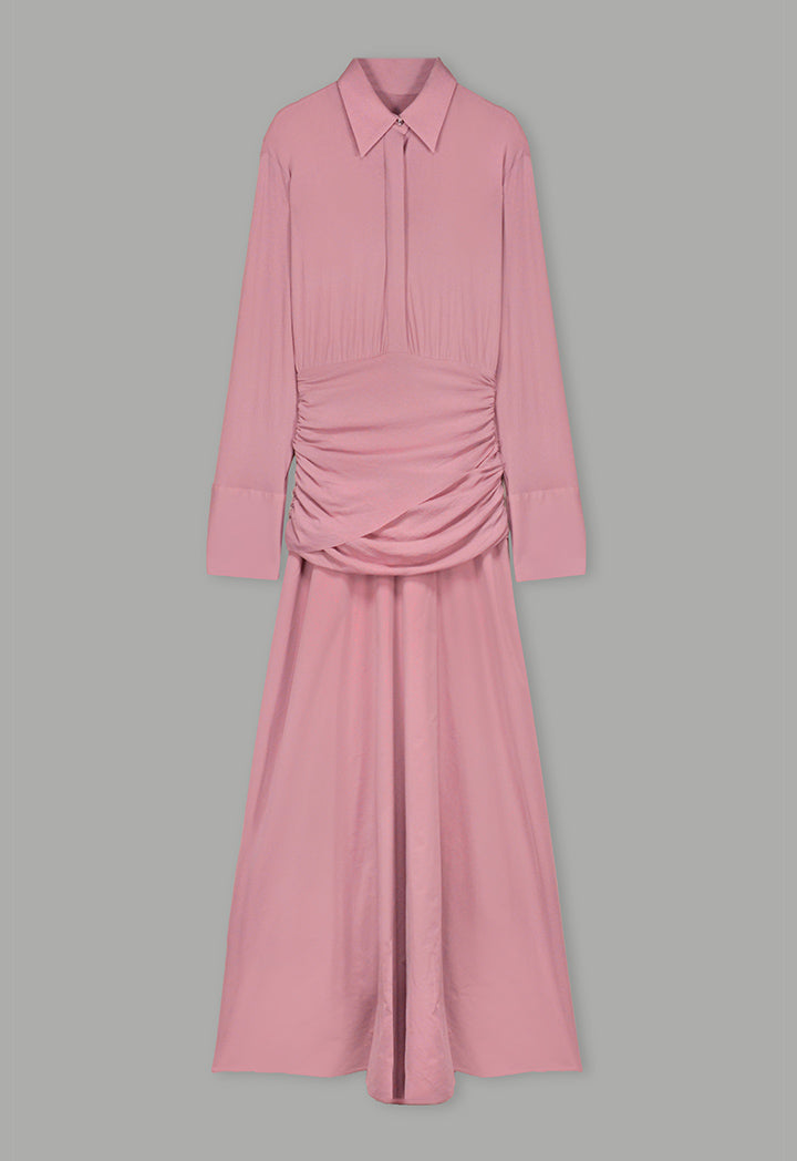 Choice Gathered Waist Wrap Maxi Dress Pink