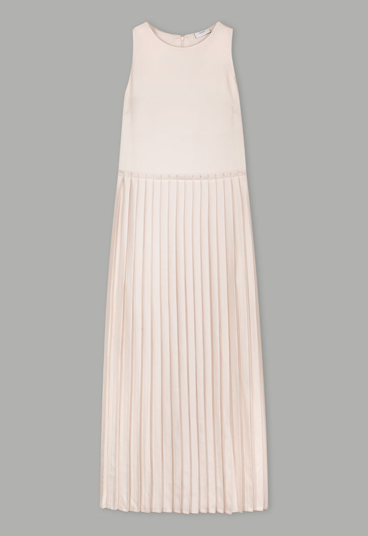 Choice Sleeveless Pleated Dress Beige