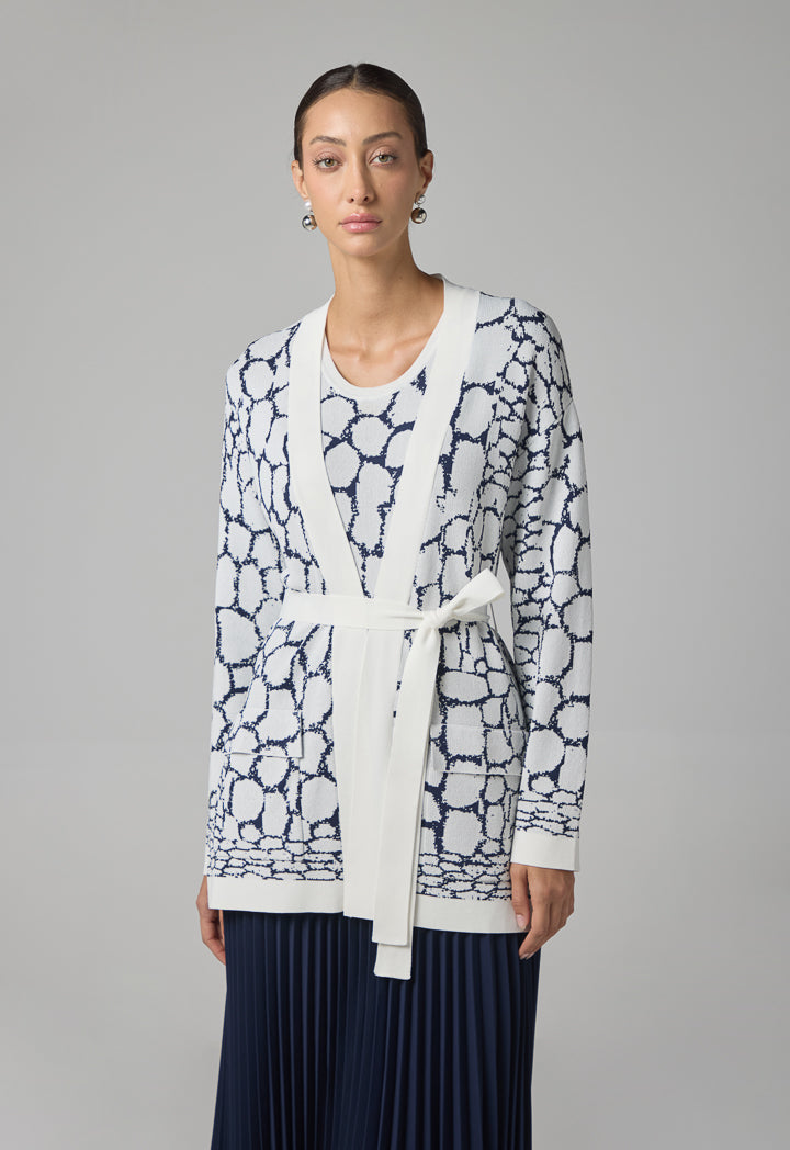 Choice Contrast Long Sleeves Knitted Cardigan Navy-White