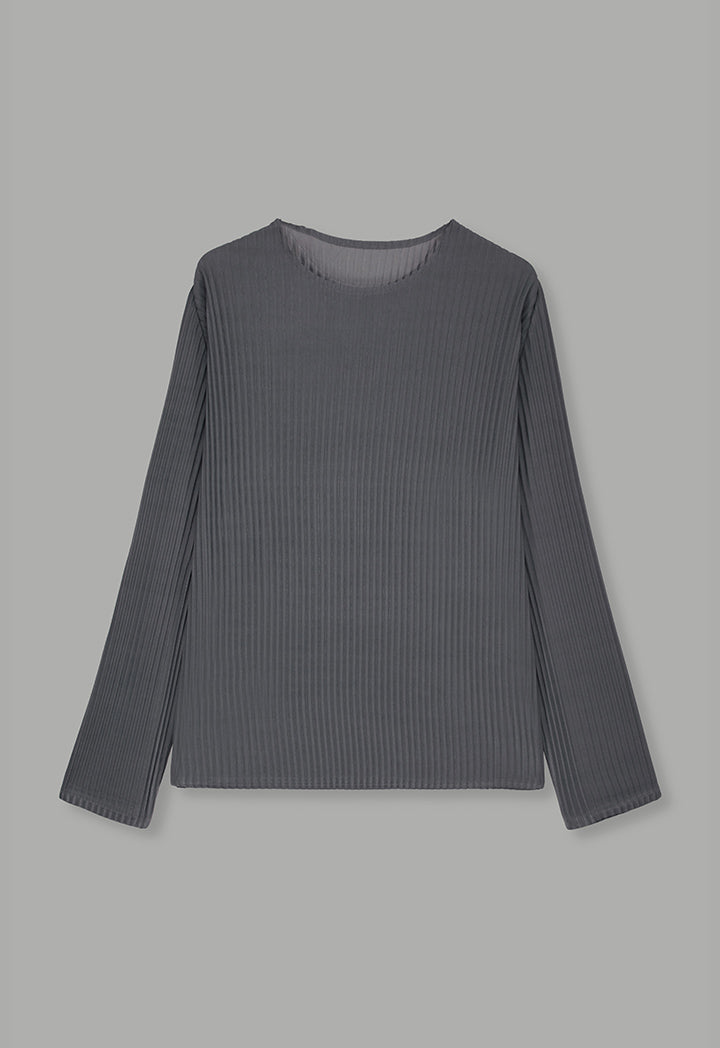 Choice Long Sleeve Pleated Blouse Grey