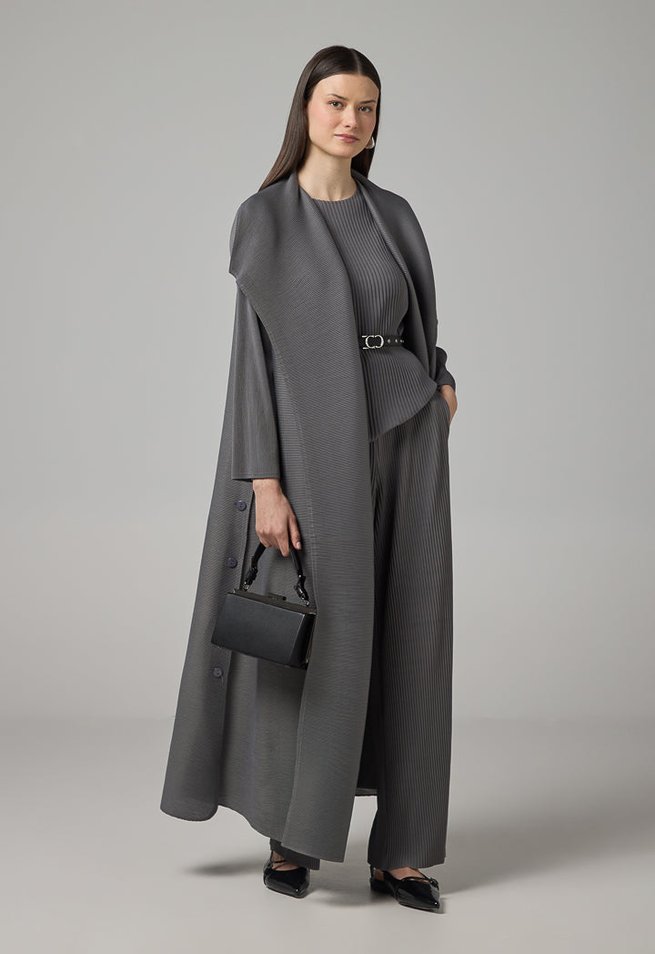 Choice Long Sleeve Pleated Maxi Abaya Grey