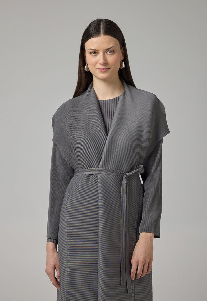 Choice Long Sleeve Pleated Maxi Abaya Grey