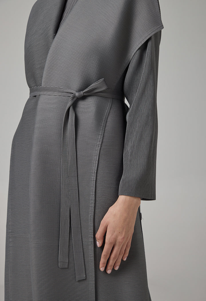 Choice Long Sleeve Pleated Maxi Abaya Grey