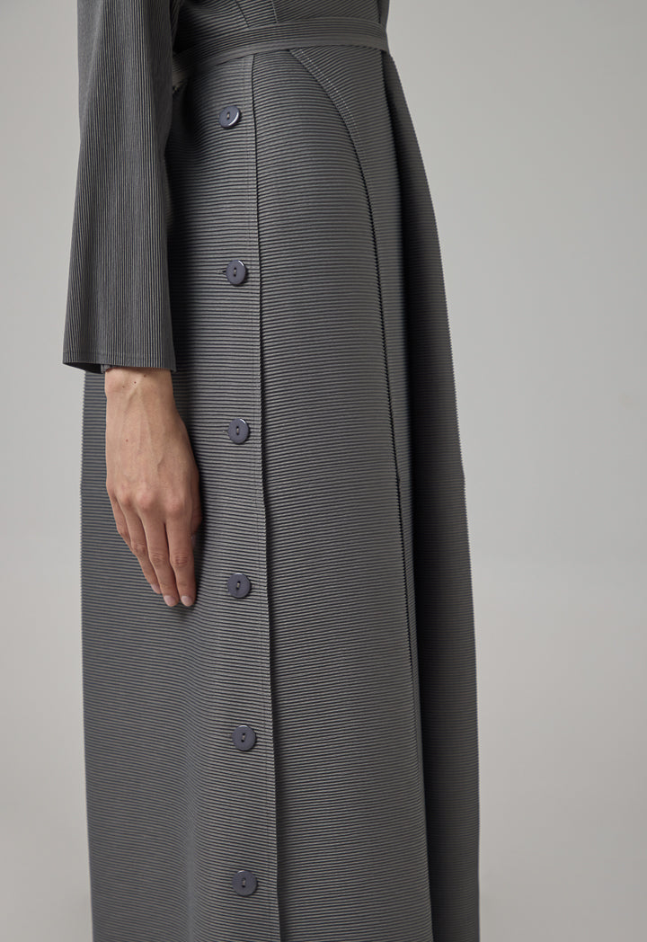 Choice Long Sleeve Pleated Maxi Abaya Grey