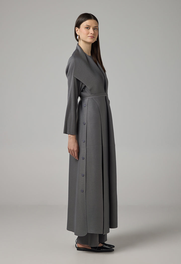 Choice Long Sleeve Pleated Maxi Abaya Grey