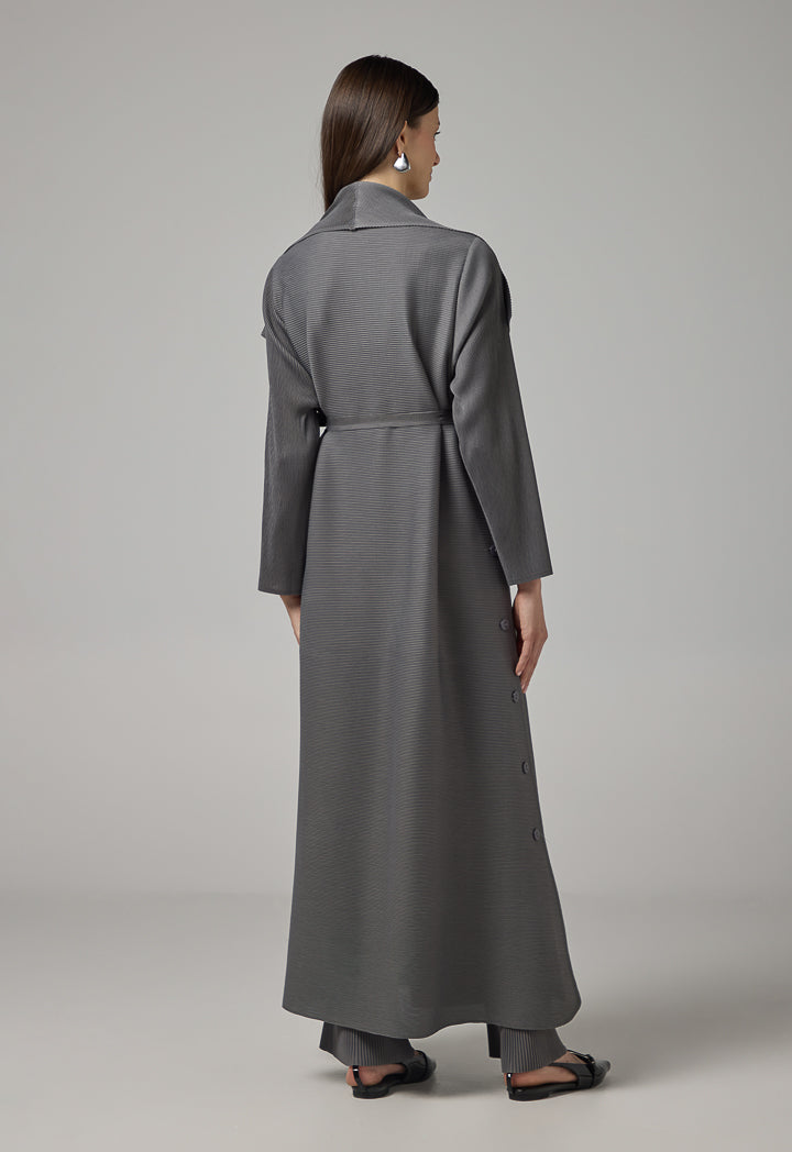 Choice Long Sleeve Pleated Maxi Abaya Grey