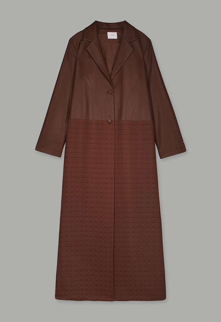 Choice Pu Leather Quilted Coat Brown