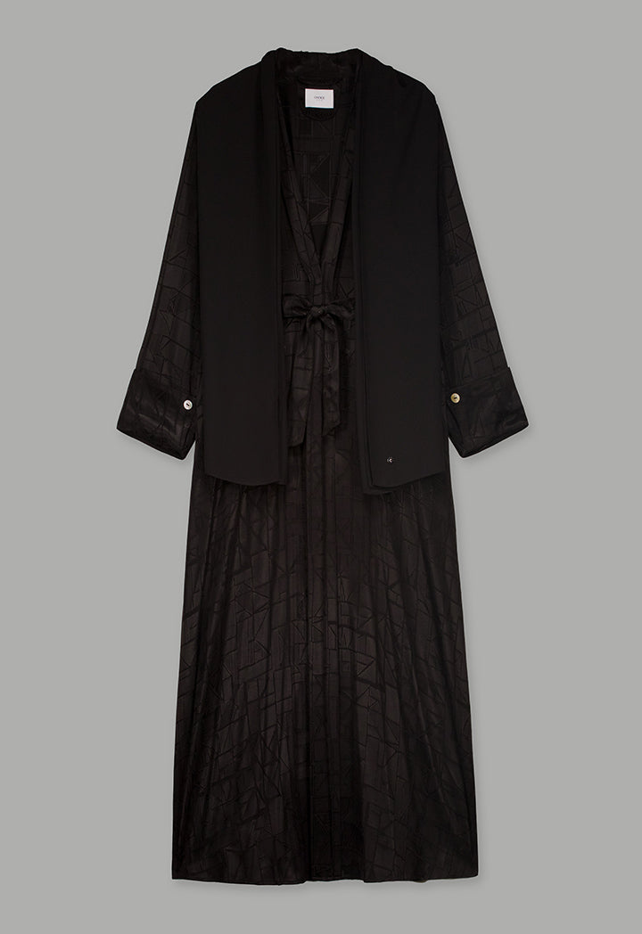 Choice Long Sleeves Belted Abaya With Hijab (2Pcs) Black