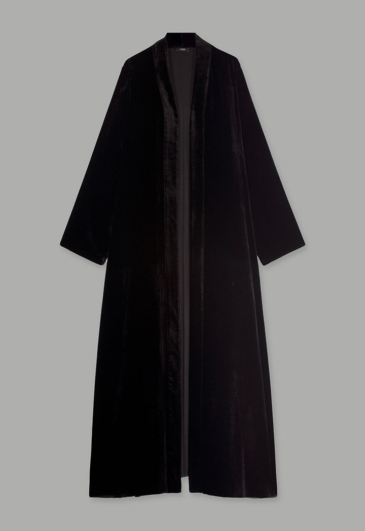 Choice Solid Velvet Open Abaya Black