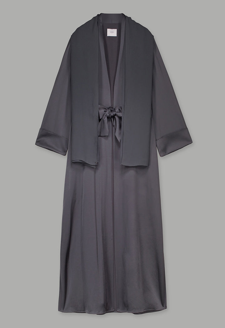 Choice Long Sleeve Solid Open Abaya With Hijab (2Pcs) Grey
