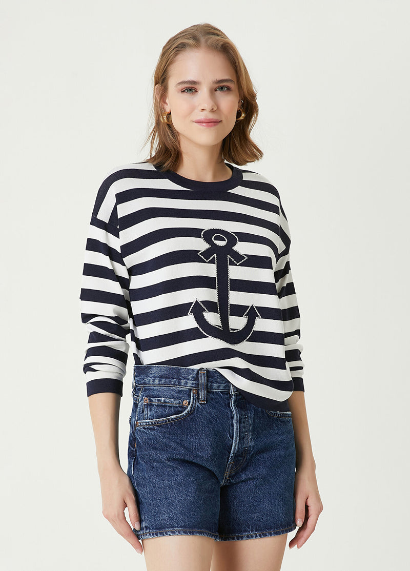 Beymen Club Anchor Detail Striped Sweater Navy-White